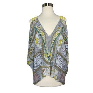 Anthropologie Blank London Blouse One Size Cutout Cold Shoulder Floral Yellow